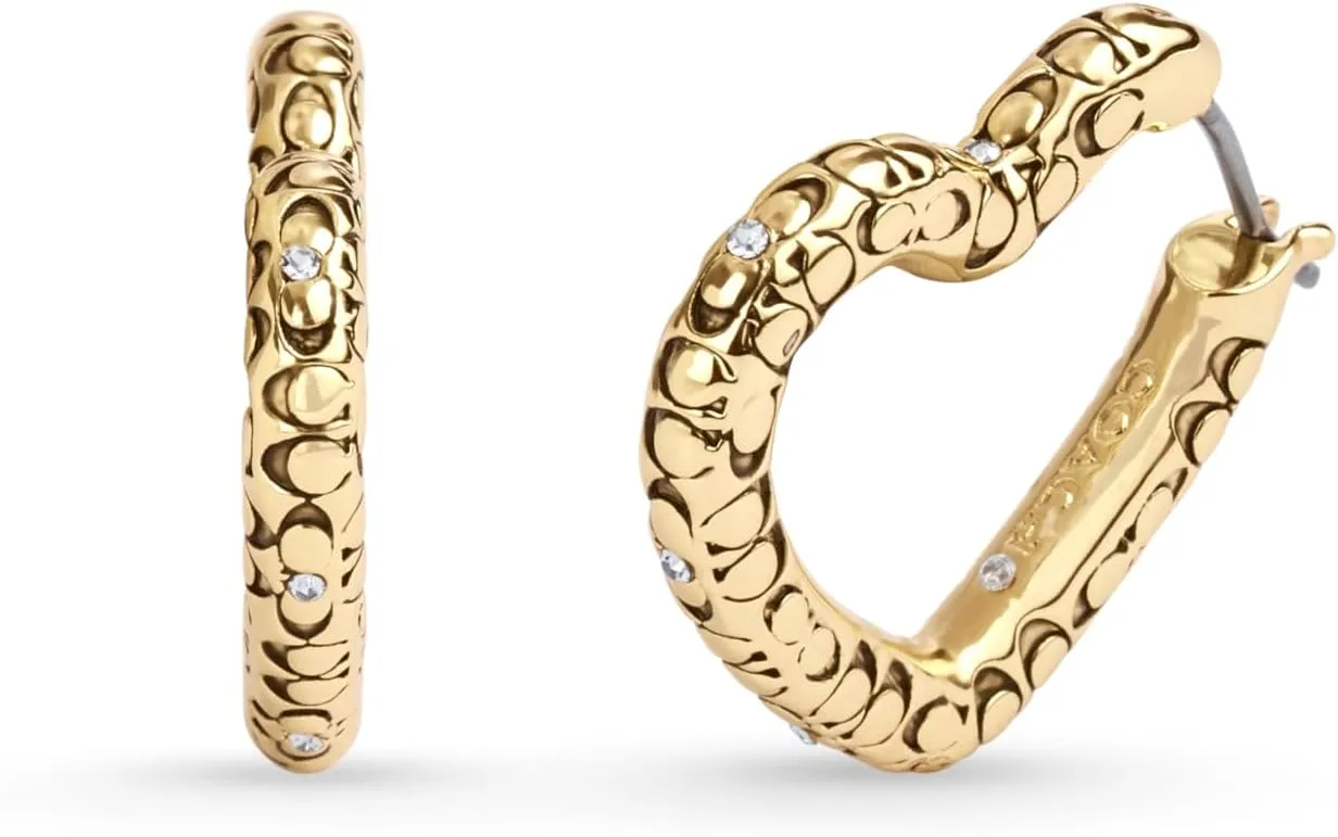 COACH Womens Signature Quilted Heart Hoop Earrings