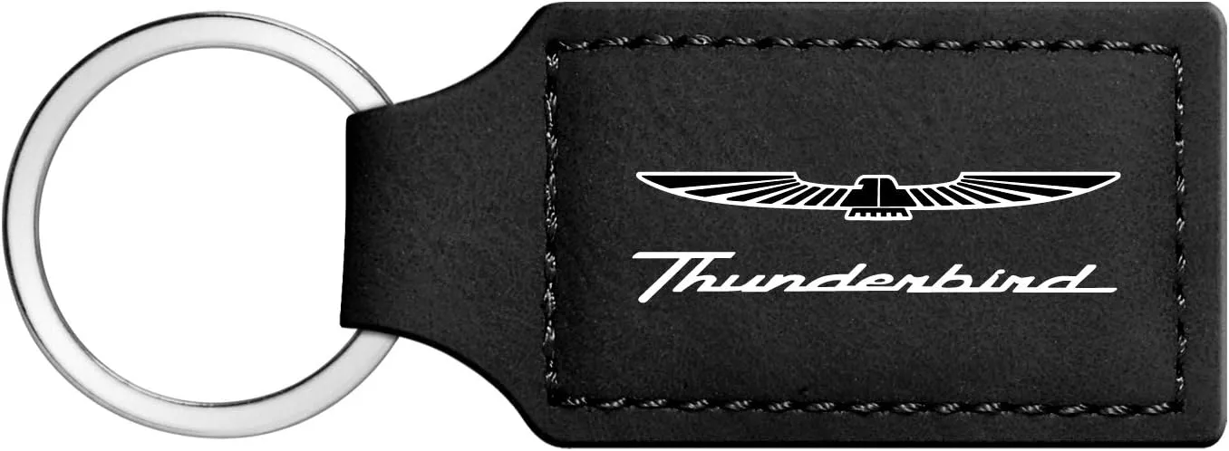 Compatible with Ford Thunderbird Rectangular Black Leatherette Key Chain