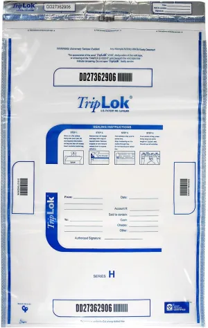 ControlTek TripLOK Tamper-Evident Deposit Bags for Cash Handling & Valuables, Moisture, Heat and Cold Sensitive Ink, Tear-off receipt   Large Barcodes, 19" x 28", Clear, 50 Bags 585059