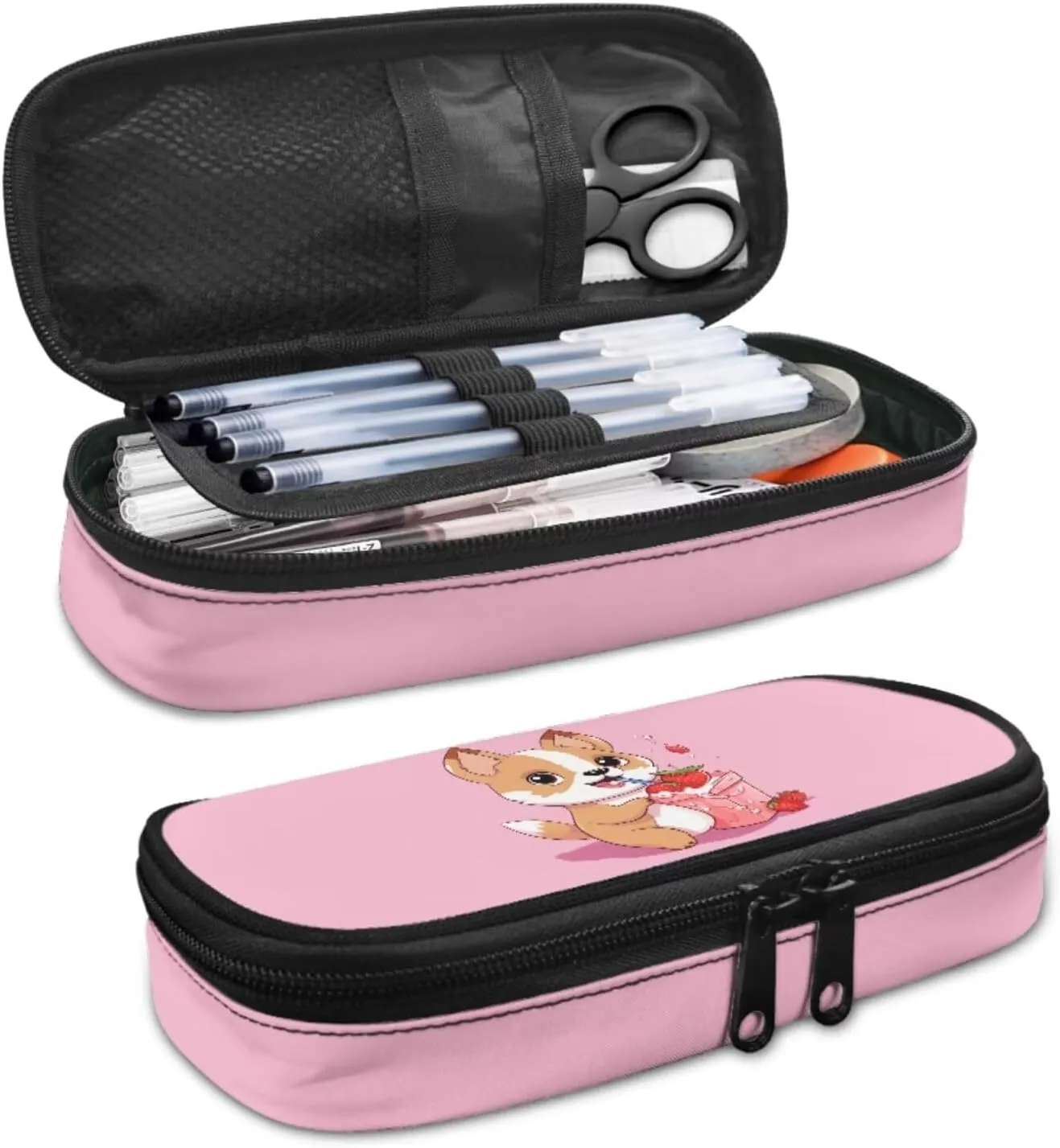 Corgi Print Boys Bookbag with Lunch Box 3rd to 5th Grade Bookbag and Lunch Box Set for Girls Waterproof and Oil Proof Insulated Lunch Bag for Kids, Middle School