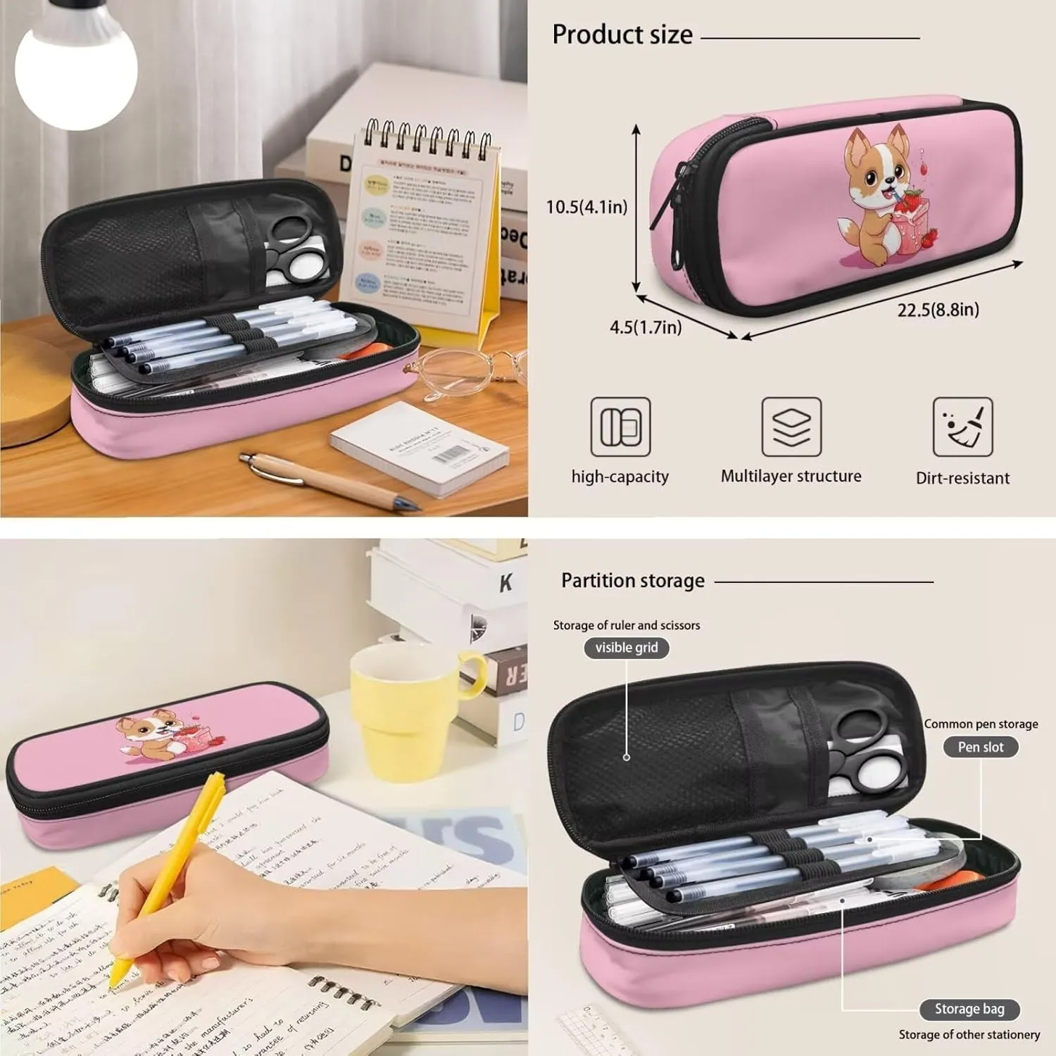 Corgi Print Boys Bookbag with Lunch Box 3rd to 5th Grade Bookbag and Lunch Box Set for Girls Waterproof and Oil Proof Insulated Lunch Bag for Kids, Middle School