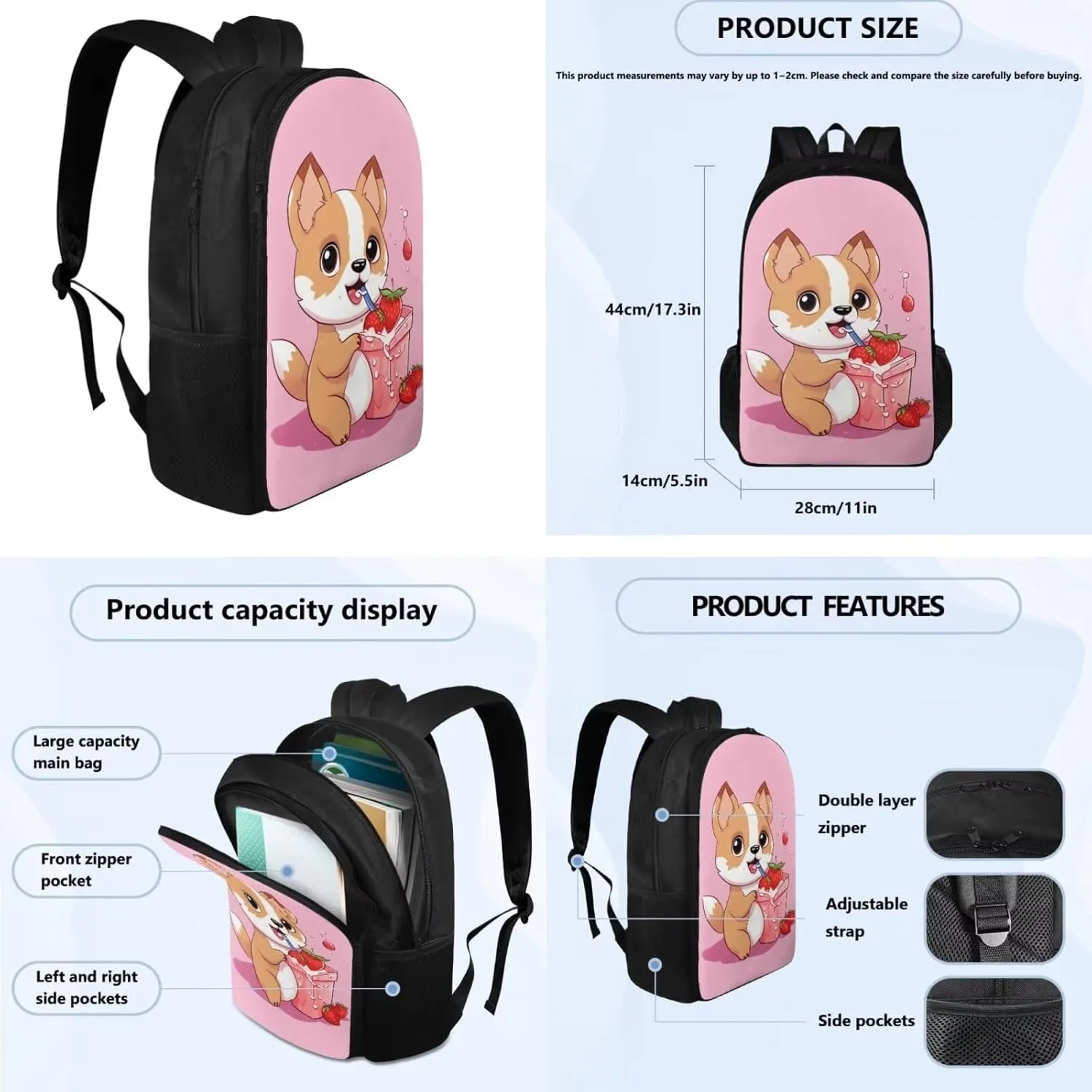 Corgi Print Boys Bookbag with Lunch Box 3rd to 5th Grade Bookbag and Lunch Box Set for Girls Waterproof and Oil Proof Insulated Lunch Bag for Kids, Middle School