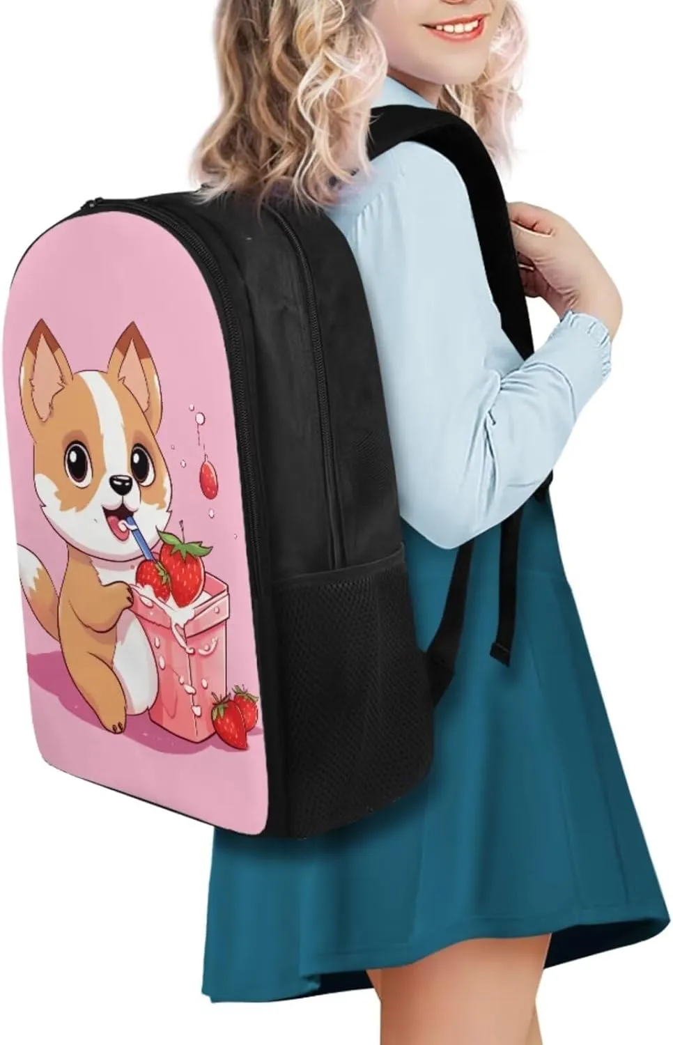 Corgi Print Boys Bookbag with Lunch Box 3rd to 5th Grade Bookbag and Lunch Box Set for Girls Waterproof and Oil Proof Insulated Lunch Bag for Kids, Middle School