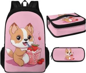 Corgi Print Boys Bookbag with Lunch Box 3rd to 5th Grade Bookbag and Lunch Box Set for Girls Waterproof and Oil Proof Insulated Lunch Bag for Kids, Middle School