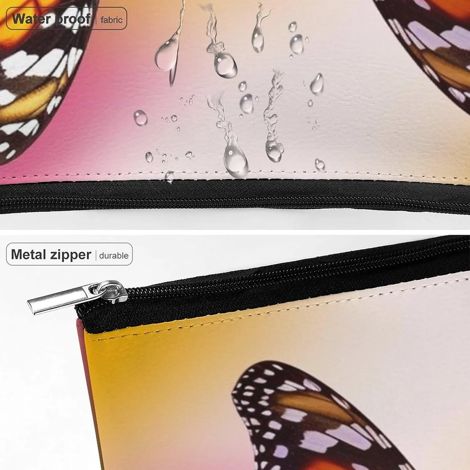 Cosmetic Bag Travel Makeup Bag Waterproof Toiletry Bag Butterfly Kissing Flowers Makeup Organizer Case Portable Toiletry Pouch Large Capacity Zipper Pouch for Women Men