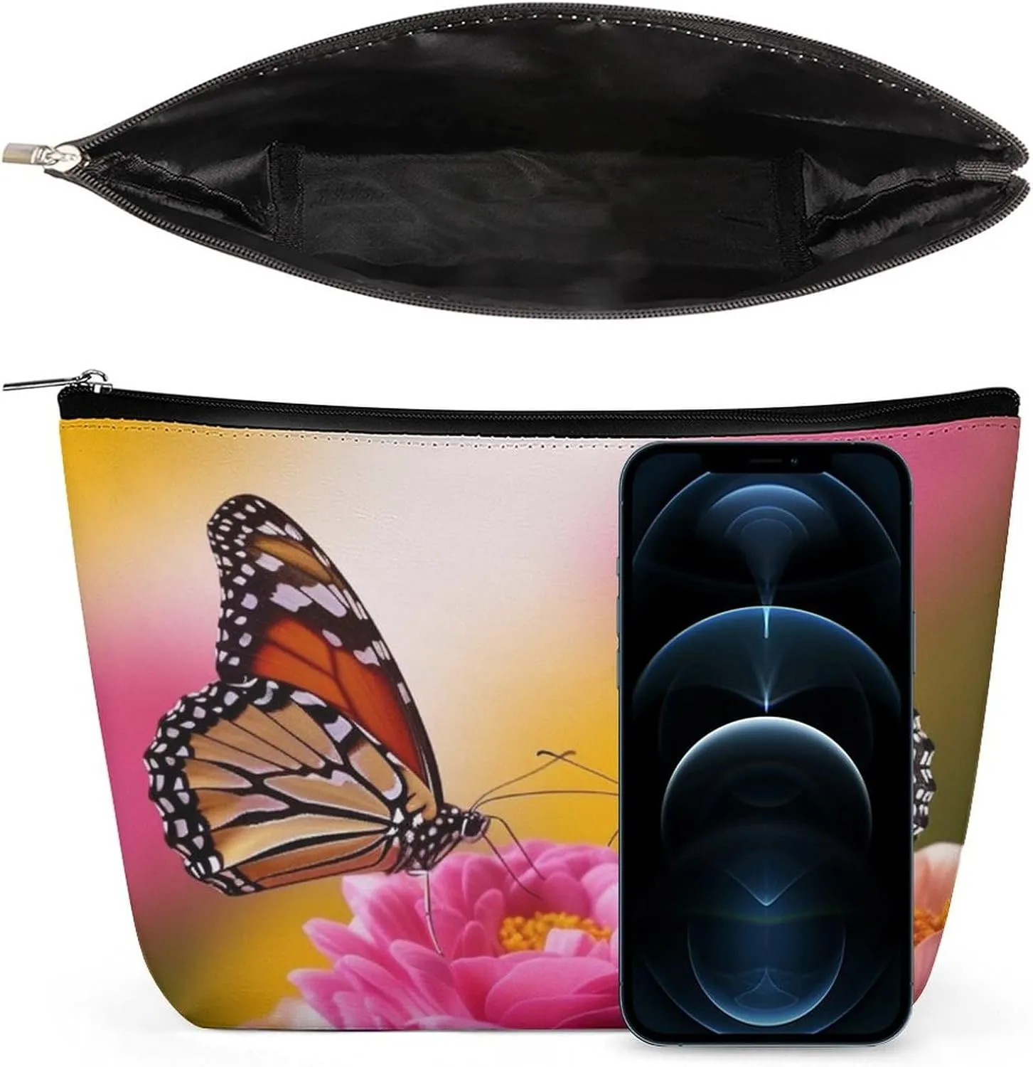Cosmetic Bag Travel Makeup Bag Waterproof Toiletry Bag Butterfly Kissing Flowers Makeup Organizer Case Portable Toiletry Pouch Large Capacity Zipper Pouch for Women Men