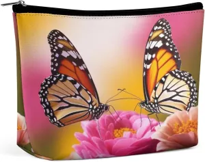 Cosmetic Bag Travel Makeup Bag Waterproof Toiletry Bag Butterfly Kissing Flowers Makeup Organizer Case Portable Toiletry Pouch Large Capacity Zipper Pouch for Women Men