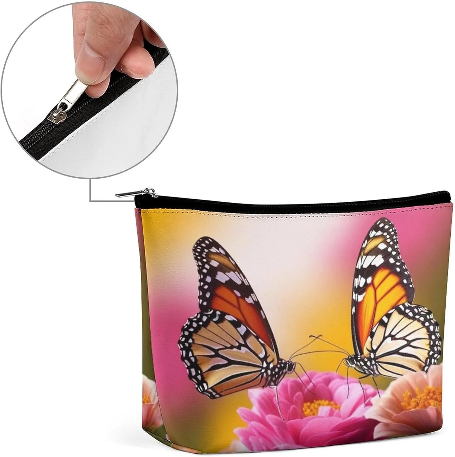 Cosmetic Bag Travel Makeup Bag Waterproof Toiletry Bag Butterfly Kissing Flowers Makeup Organizer Case Portable Toiletry Pouch Large Capacity Zipper Pouch for Women Men