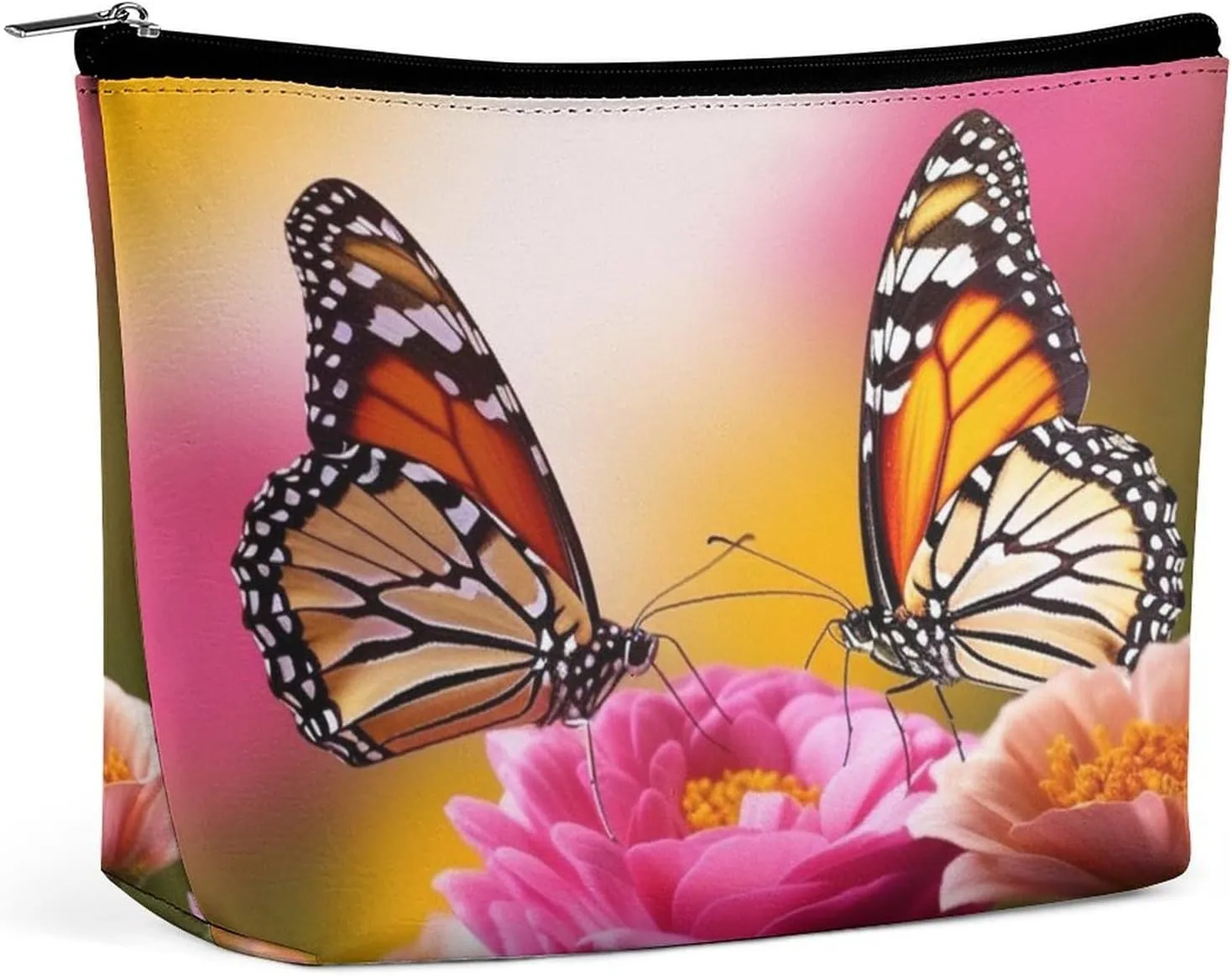 Cosmetic Bag Travel Makeup Bag Waterproof Toiletry Bag Butterfly Kissing Flowers Makeup Organizer Case Portable Toiletry Pouch Large Capacity Zipper Pouch for Women Men