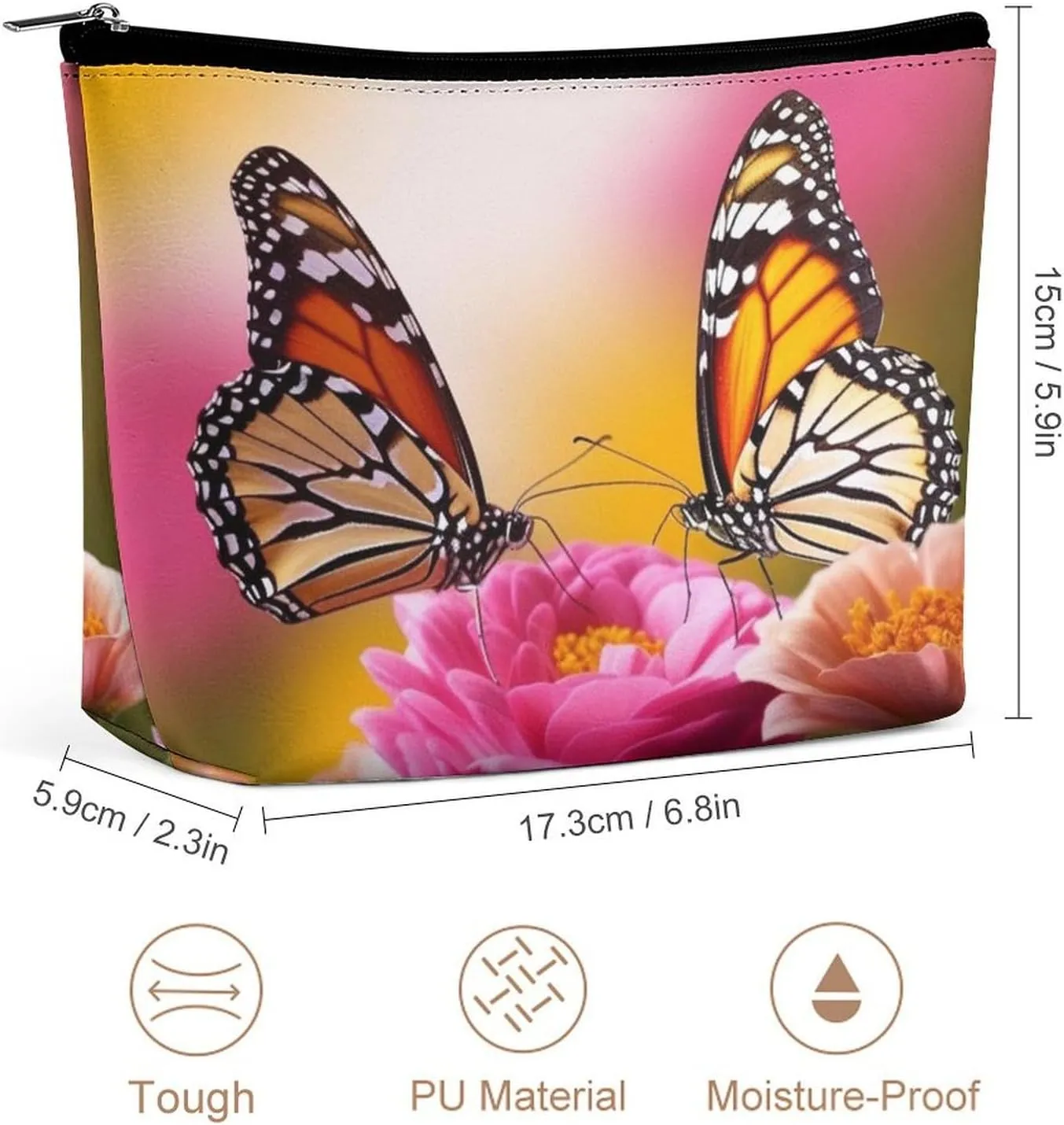 Cosmetic Bag Travel Makeup Bag Waterproof Toiletry Bag Butterfly Kissing Flowers Makeup Organizer Case Portable Toiletry Pouch Large Capacity Zipper Pouch for Women Men