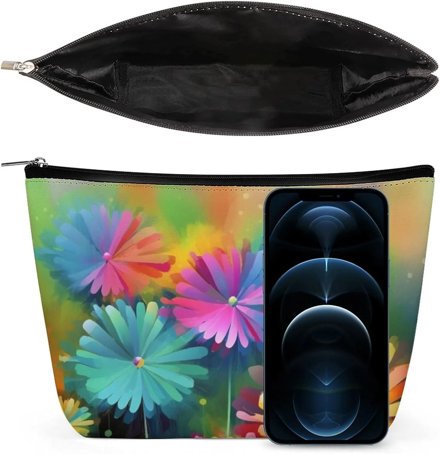 Cosmetic Bag Travel Makeup Bag Waterproof Toiletry Bag Colorful Flowers Makeup Organizer Case Portable Toiletry Pouch Large Capacity Zipper Pouch for Women Men