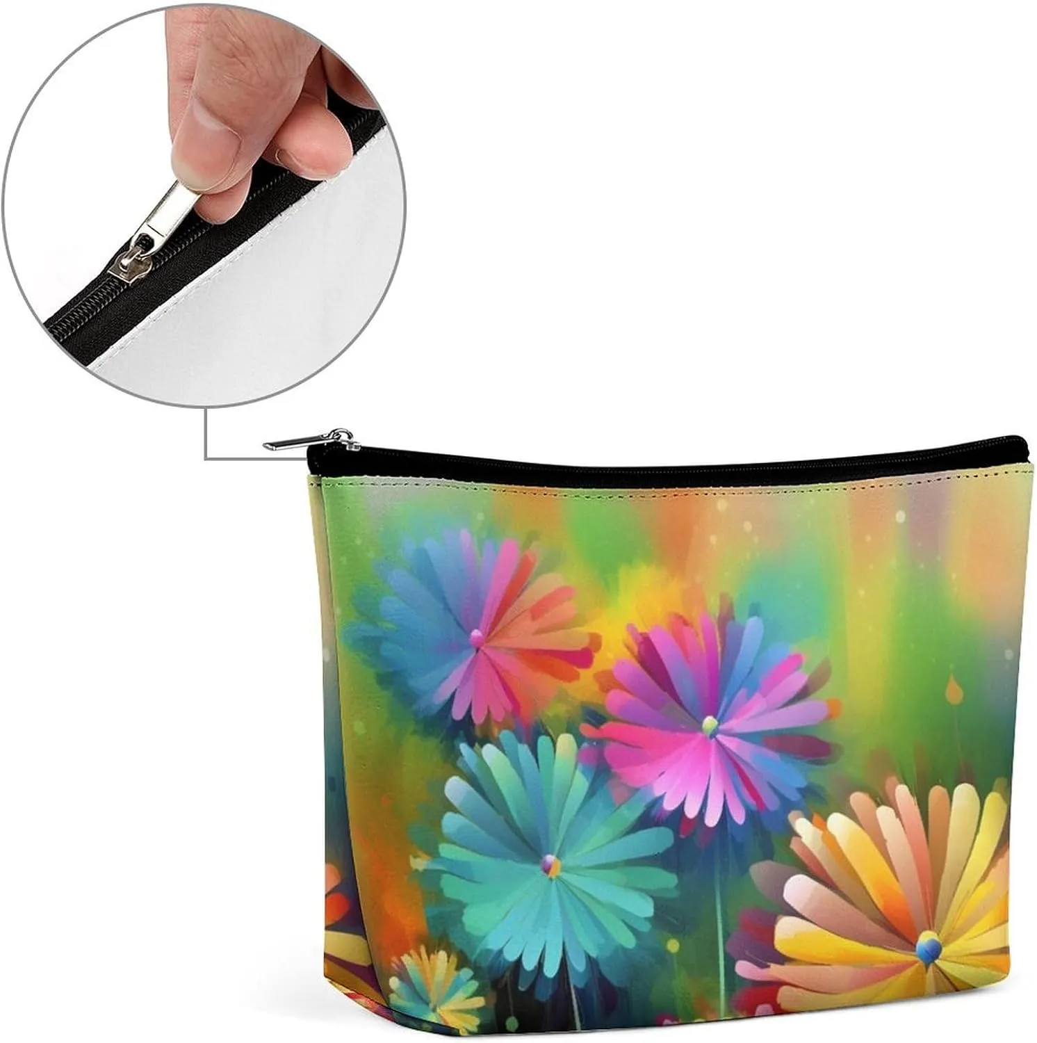 Cosmetic Bag Travel Makeup Bag Waterproof Toiletry Bag Colorful Flowers Makeup Organizer Case Portable Toiletry Pouch Large Capacity Zipper Pouch for Women Men