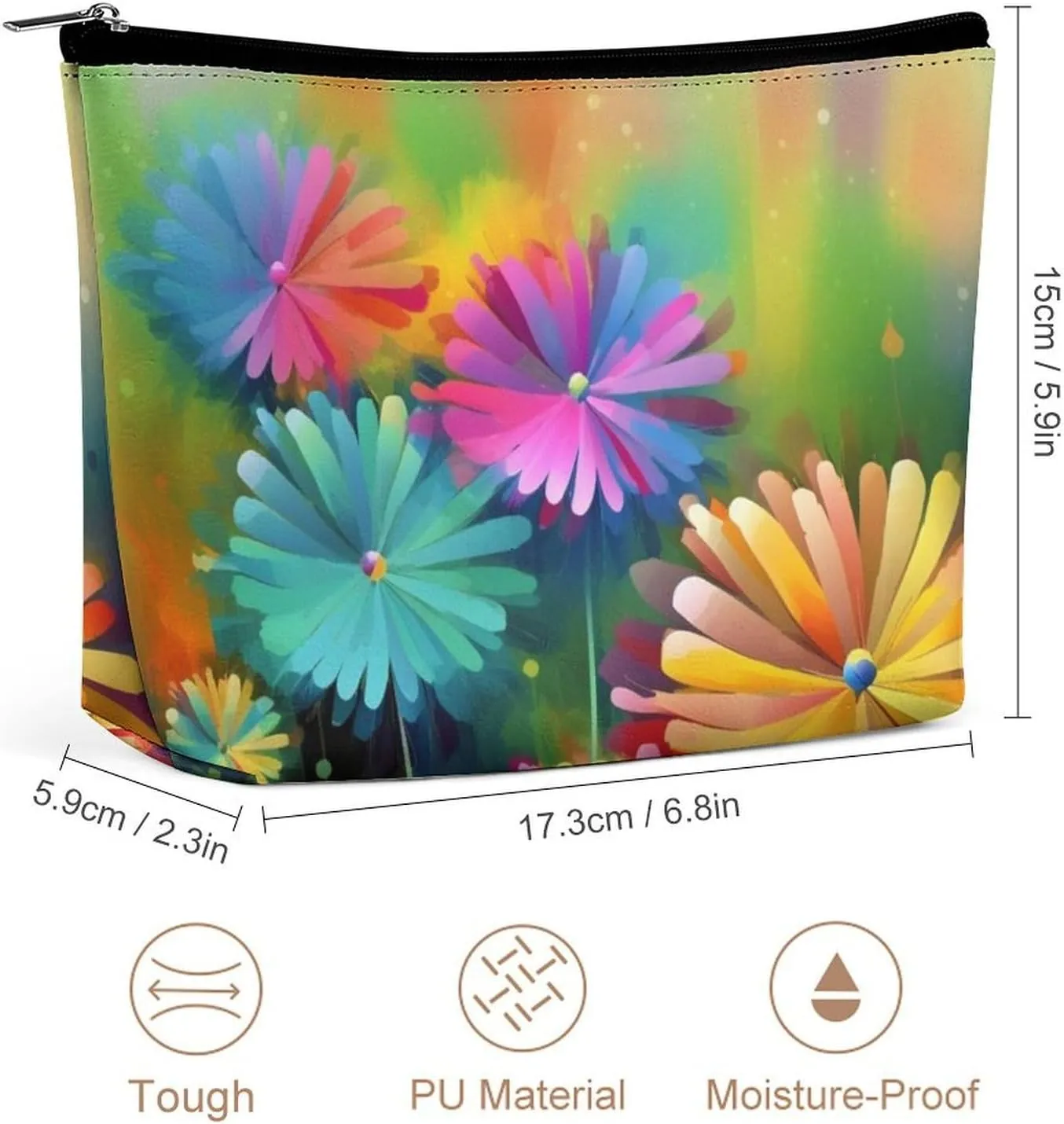 Cosmetic Bag Travel Makeup Bag Waterproof Toiletry Bag Colorful Flowers Makeup Organizer Case Portable Toiletry Pouch Large Capacity Zipper Pouch for Women Men