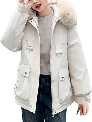 Cotton Winter Puffer Parka Jacket for Women Furry Fur Hooded Quilted Trendy Warm Windproof Thicken Casual Outerwear