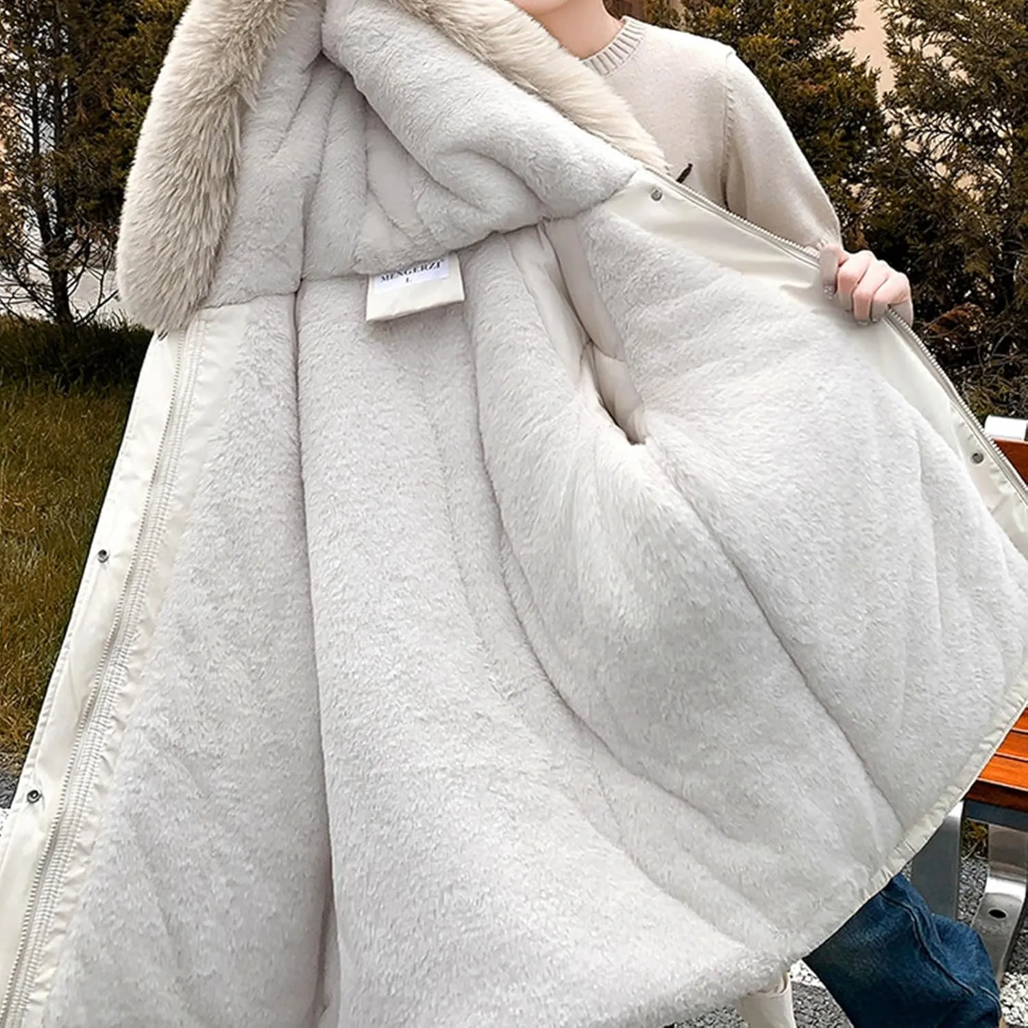Cotton Winter Puffer Parka Jacket for Women Furry Fur Hooded Quilted Trendy Warm Windproof Thicken Casual Outerwear