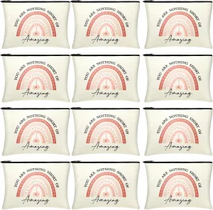 Coume 12 Pieces Thank You Gift Makeup Bags Inspirational Gifts for Social Worker Nurse Women Appreciation Gift for Colleague Coworkers Teacher Volunteer Cosmetic Bags for Birthday(Delicate Pattern)