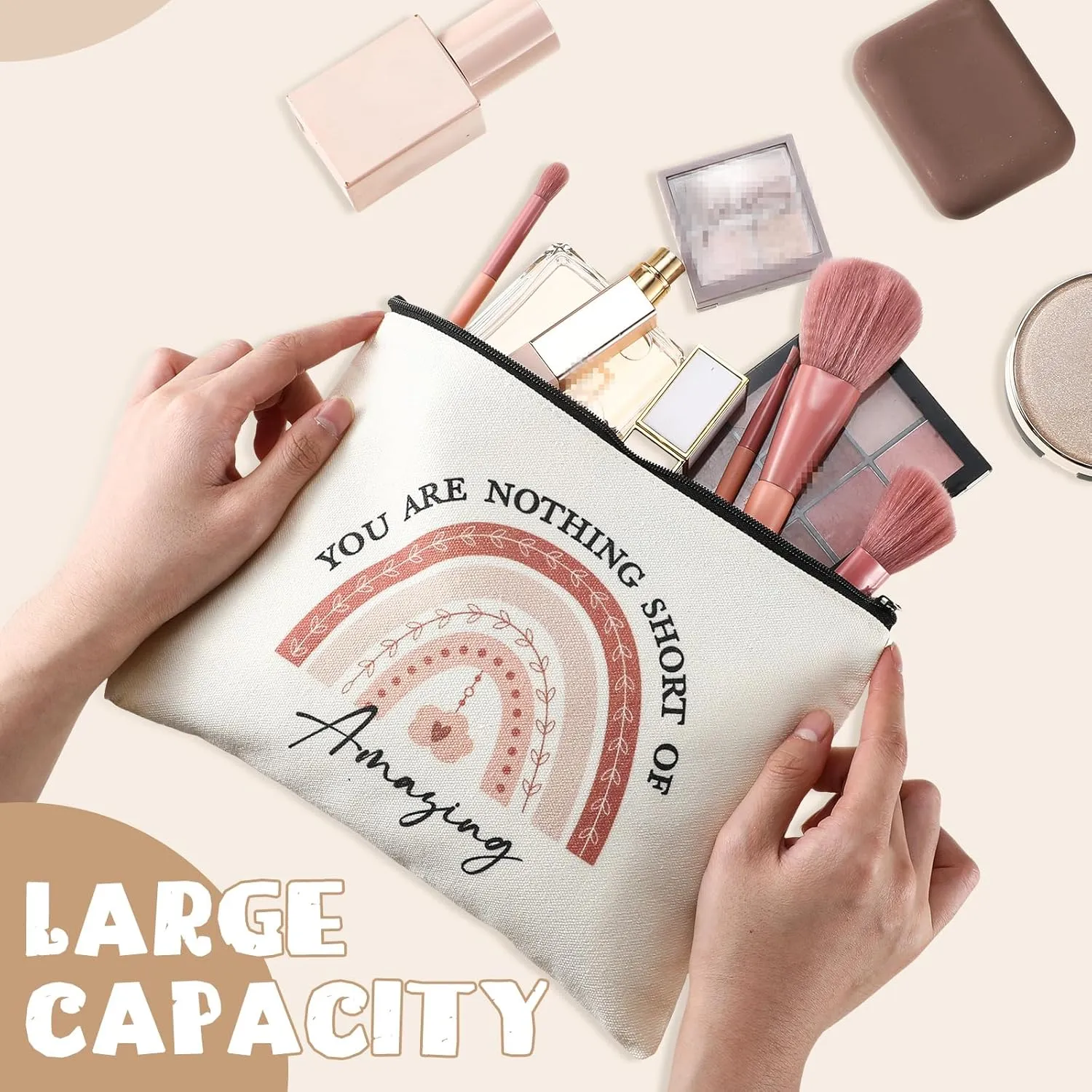 Coume 12 Pieces Thank You Gift Makeup Bags Inspirational Gifts for Social Worker Nurse Women Appreciation Gift for Colleague Coworkers Teacher Volunteer Cosmetic Bags for Birthday(Delicate Pattern)