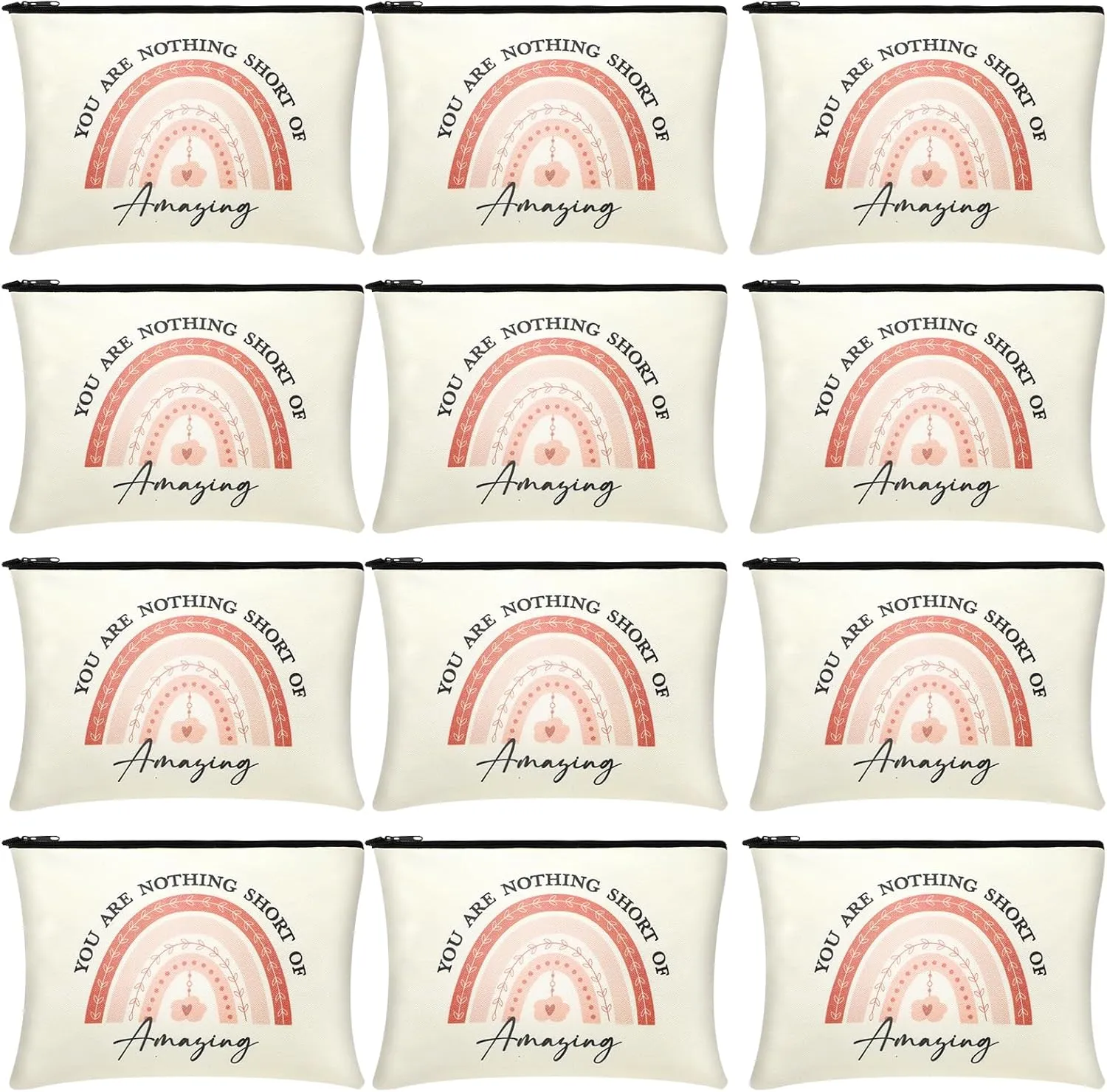 Coume 12 Pieces Thank You Gift Makeup Bags Inspirational Gifts for Social Worker Nurse Women Appreciation Gift for Colleague Coworkers Teacher Volunteer Cosmetic Bags for Birthday(Delicate Pattern)