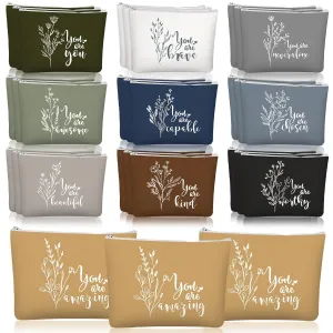 Coume 30 Pcs Mother's Day Gift Bulk Inspirational Canvas Makeup Bag for Women Motivational Cosmetic Bag with Zipper Travel Makeup Pouch for Teacher Nurse Coworker Graduation Birthday Party(Aesthetic)