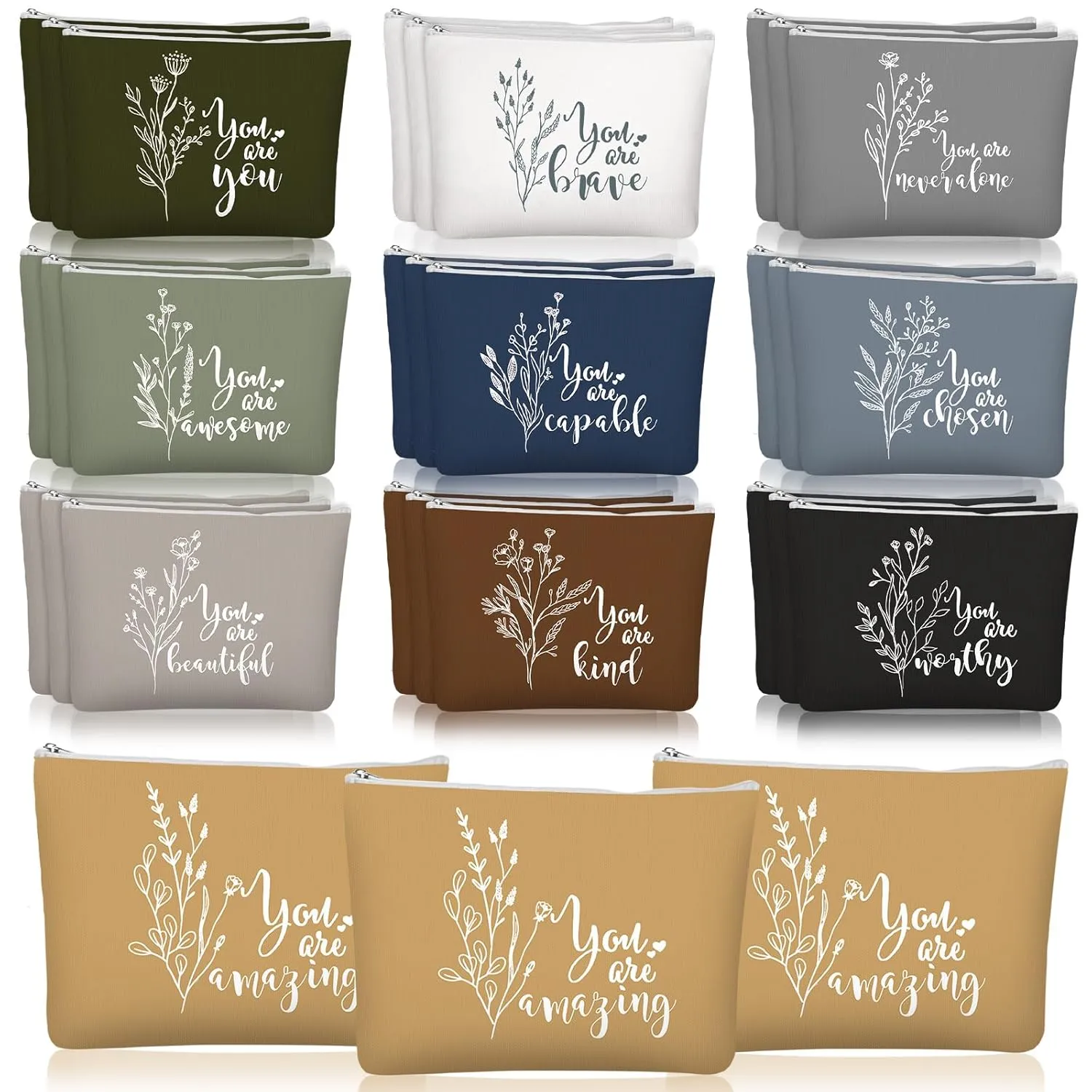 Coume 30 Pcs Mother's Day Gift Bulk Inspirational Canvas Makeup Bag for Women Motivational Cosmetic Bag with Zipper Travel Makeup Pouch for Teacher Nurse Coworker Graduation Birthday Party(Aesthetic)