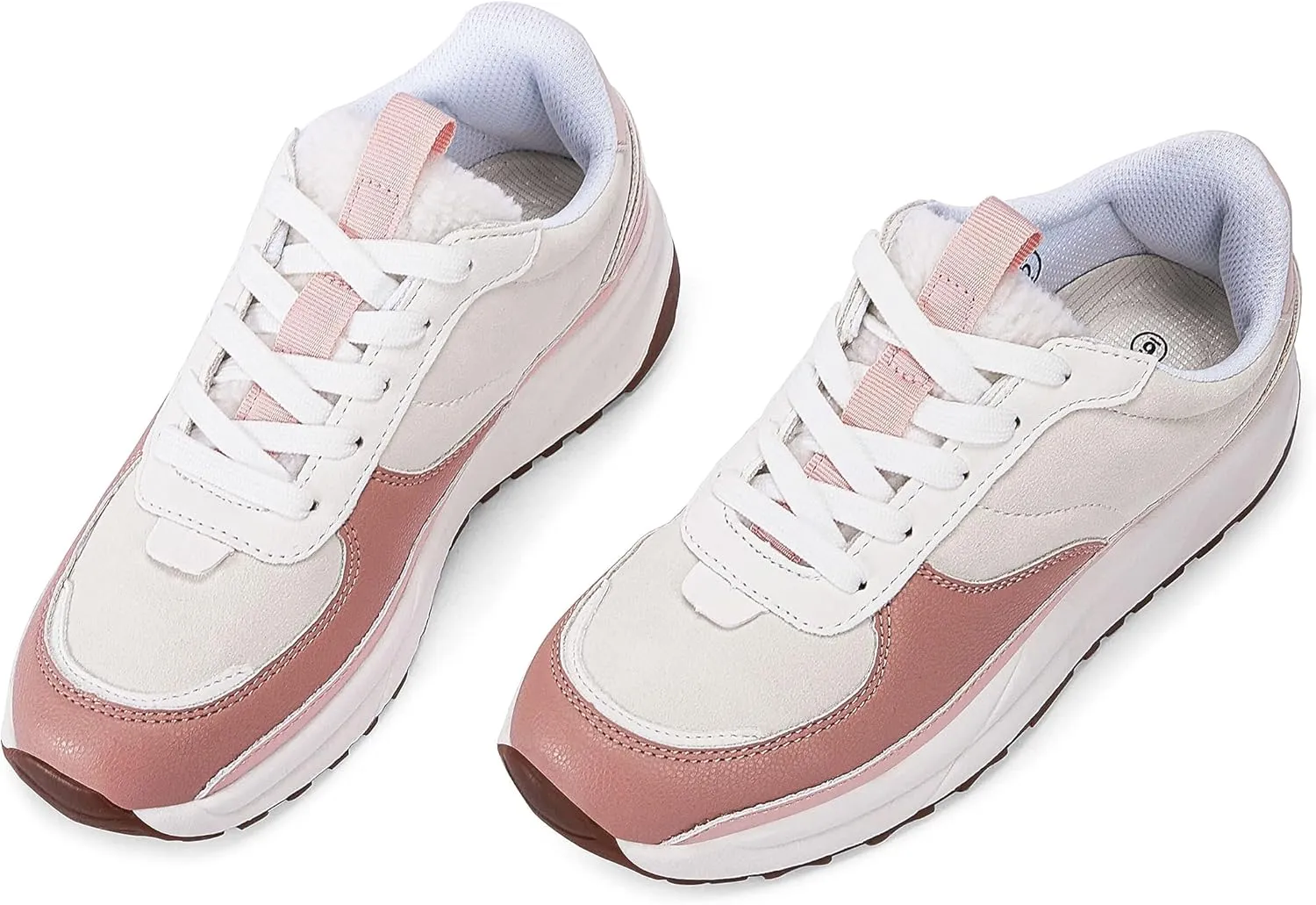 Coutgo Womens Lace Up Platform Sneakers Trendy Athletic Tennis Faux Leather Suede Neutral Comfortable Walking Shoes