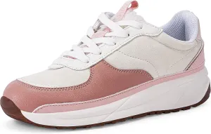 Coutgo Womens Lace Up Platform Sneakers Trendy Athletic Tennis Faux Leather Suede Neutral Comfortable Walking Shoes