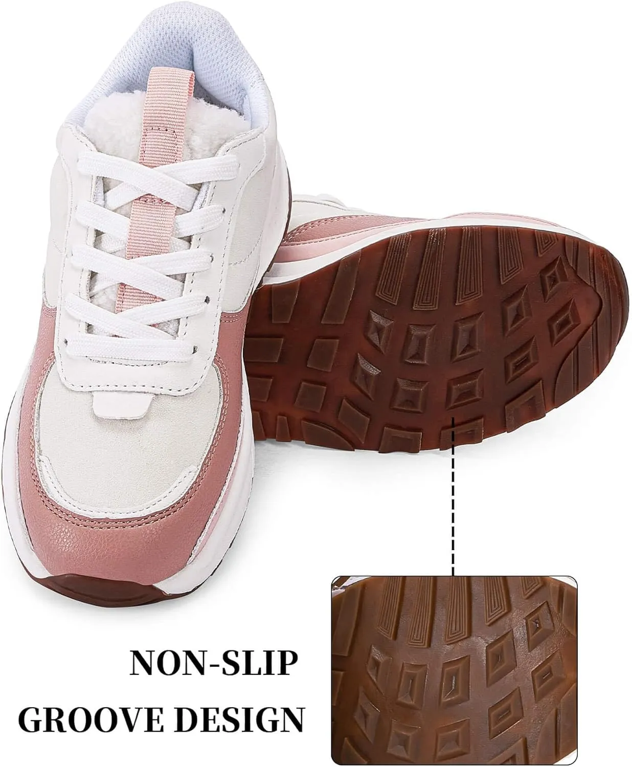 Coutgo Womens Lace Up Platform Sneakers Trendy Athletic Tennis Faux Leather Suede Neutral Comfortable Walking Shoes