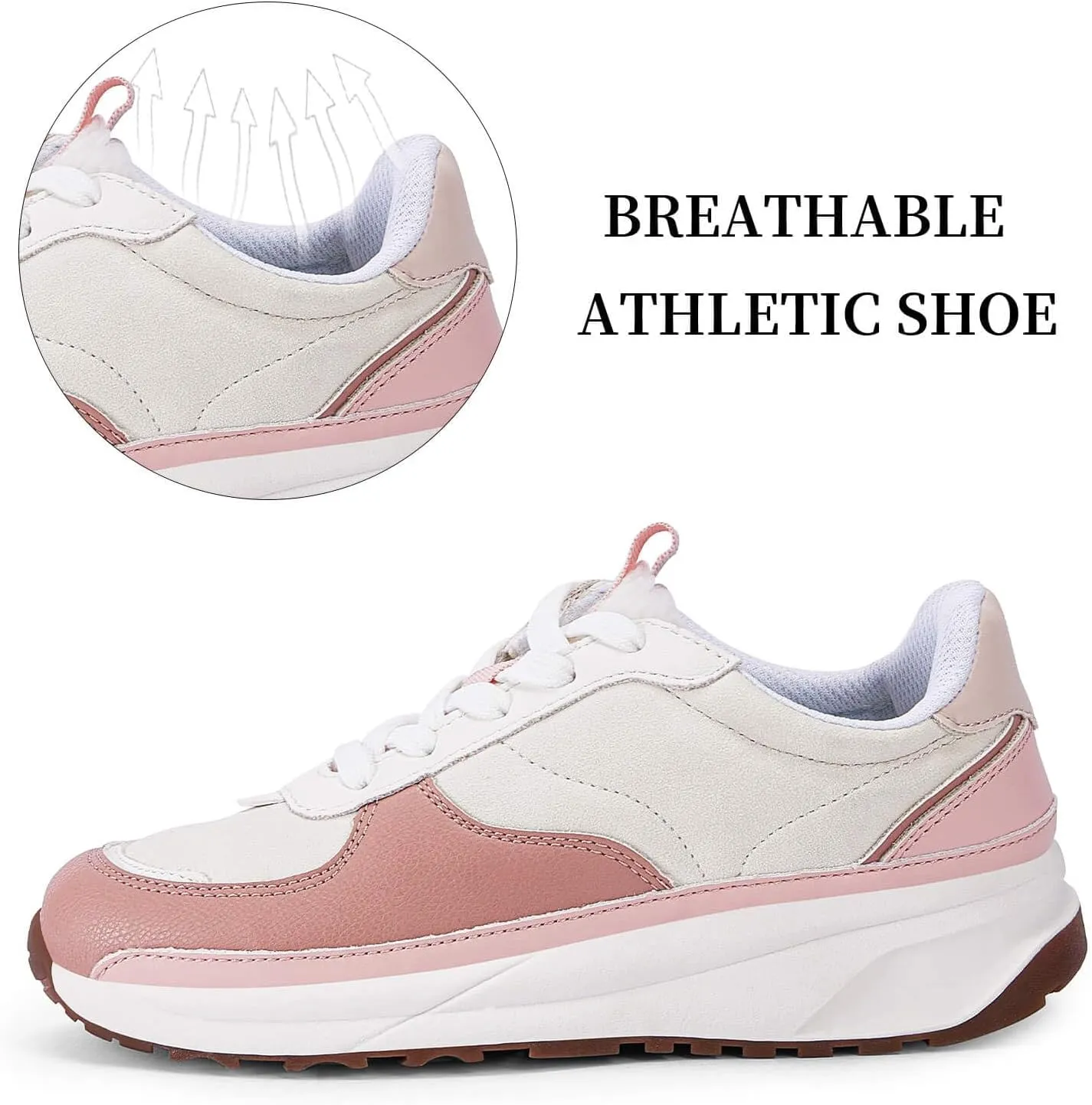 Coutgo Womens Lace Up Platform Sneakers Trendy Athletic Tennis Faux Leather Suede Neutral Comfortable Walking Shoes