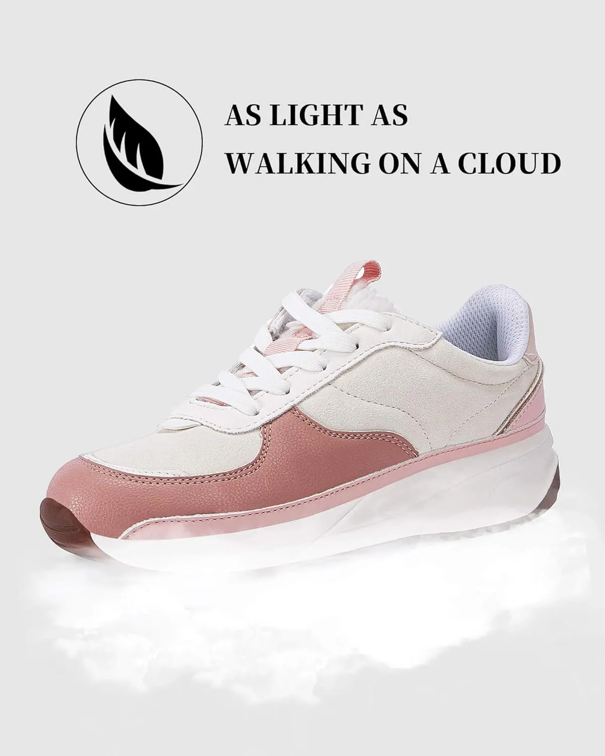 Coutgo Womens Lace Up Platform Sneakers Trendy Athletic Tennis Faux Leather Suede Neutral Comfortable Walking Shoes