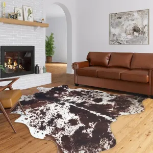 Cow Hide Rug 4.6x5.2 ft Cowhide Rugs for Living Room Bedroom Dining Room Home Office Brown Cow Rug Carpet Western for Home Decor Tri-Color Hide Brown