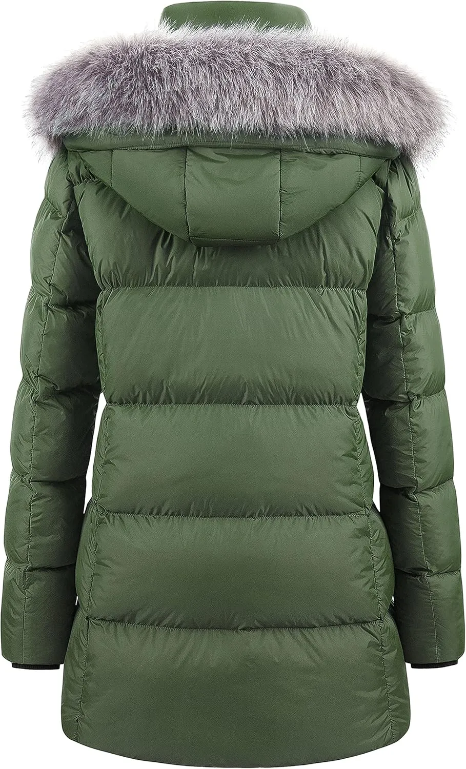 CREATMO US Women's Winter Snow Jacket Long Fur Puffer Coat With Removable Faux Fur Trim