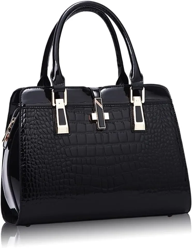 Crocodile Grain Top Handle Tote Work Bags Faux Leather Shoulder Bags with Strap Women's Handbags Satchel Purses