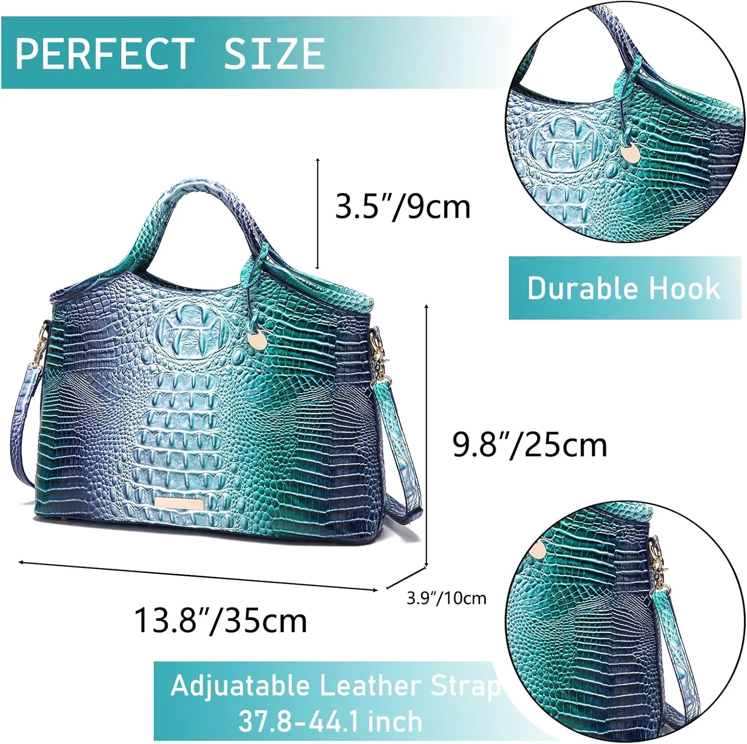 Crocodile Pattern Gradient Top Handle Satchel Large Capacity Tote Bag Casual Versatile Commuter Bag Leather