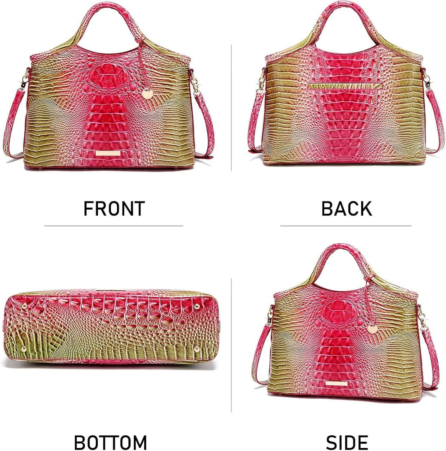 Crocodile Pattern Gradient Top Handle Satchel Large Capacity Tote Bag Casual Versatile Commuter Bag Leather