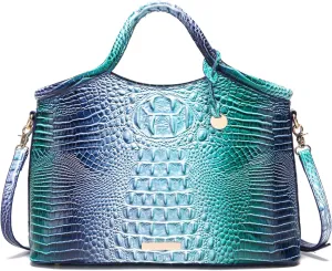 Crocodile Pattern Gradient Top Handle Satchel Large Capacity Tote Bag Casual Versatile Commuter Bag Leather