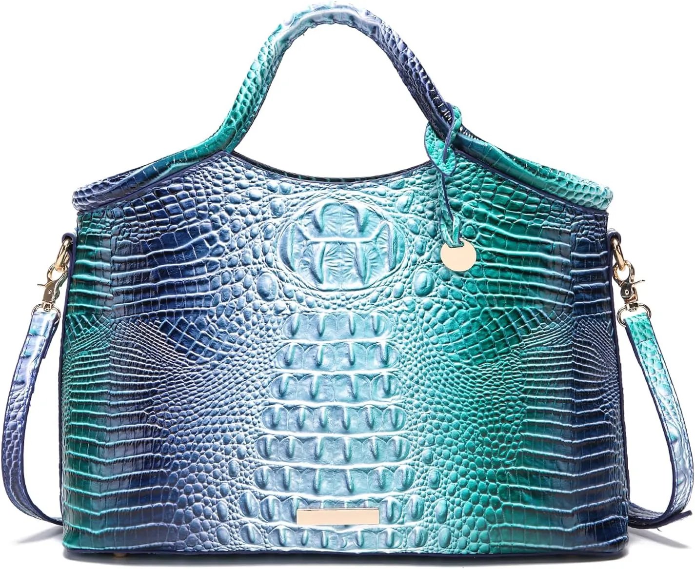 Crocodile Pattern Gradient Top Handle Satchel Large Capacity Tote Bag Casual Versatile Commuter Bag Leather