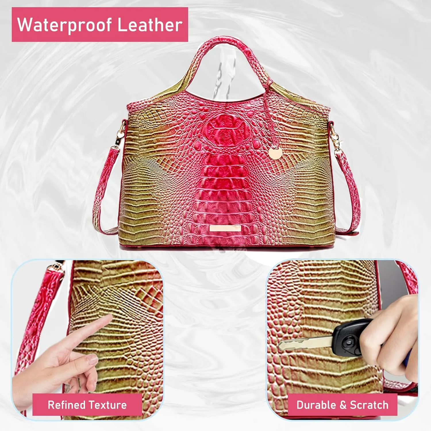 Crocodile Pattern Gradient Top Handle Satchel Large Capacity Tote Bag Casual Versatile Commuter Bag Leather