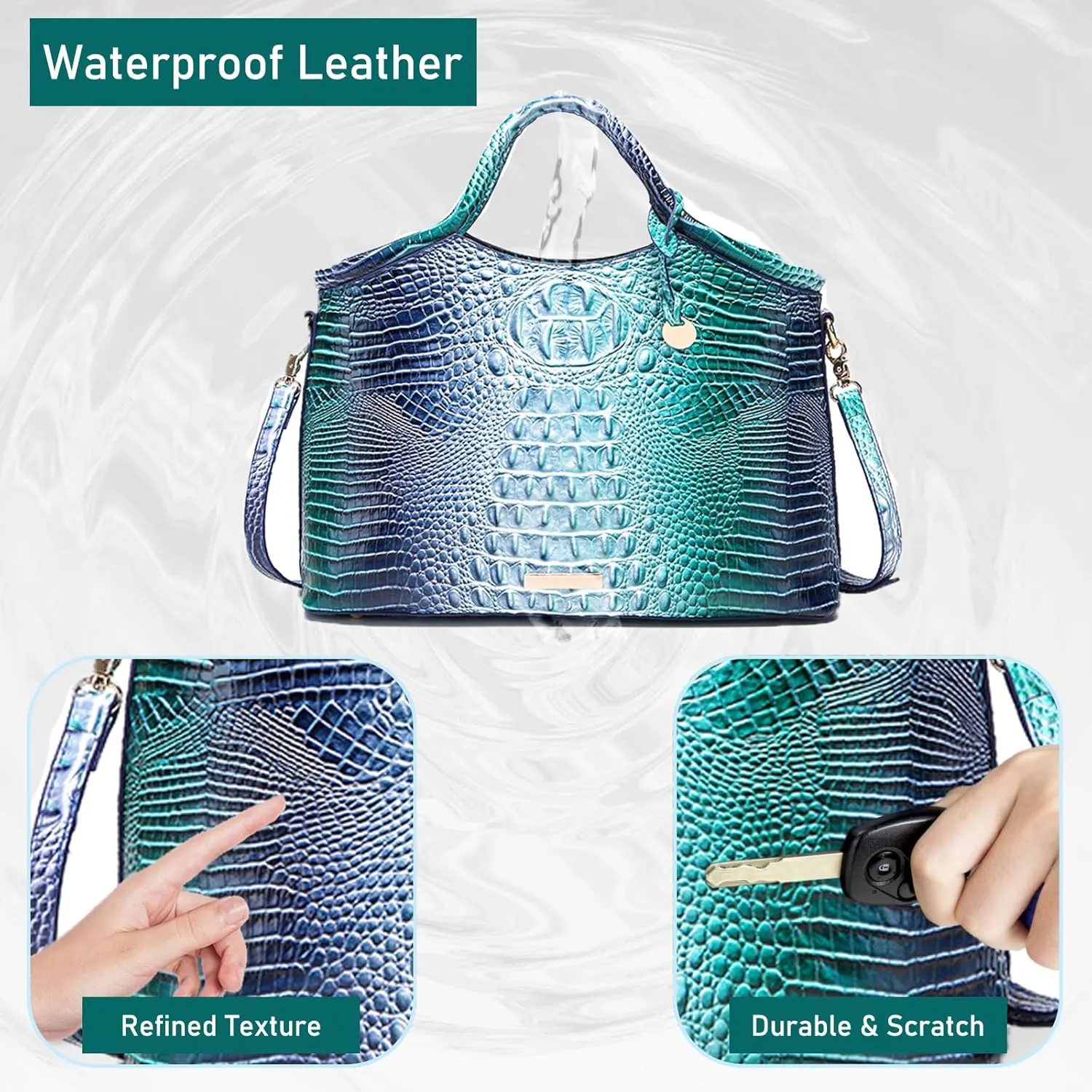 Crocodile Pattern Gradient Top Handle Satchel Large Capacity Tote Bag Casual Versatile Commuter Bag Leather