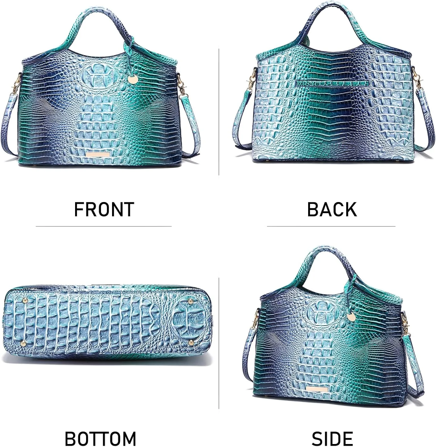 Crocodile Pattern Gradient Top Handle Satchel Large Capacity Tote Bag Casual Versatile Commuter Bag Leather