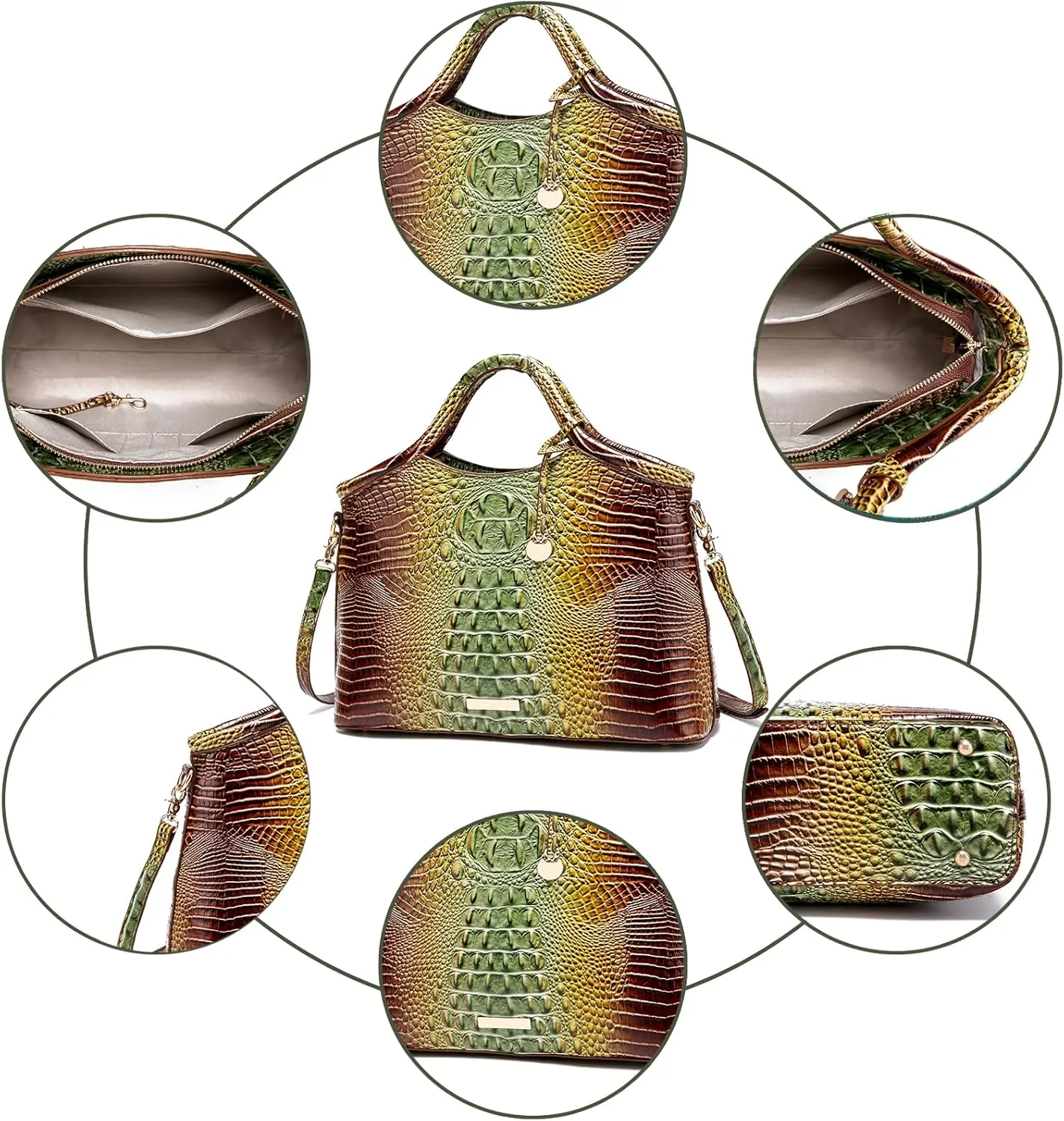 Crocodile Pattern Gradient Top Handle Satchel Large Capacity Tote Bag Casual Versatile Commuter Bag Leather