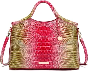 Crocodile Pattern Gradient Top Handle Satchel Large Capacity Tote Bag Casual Versatile Commuter Bag Leather