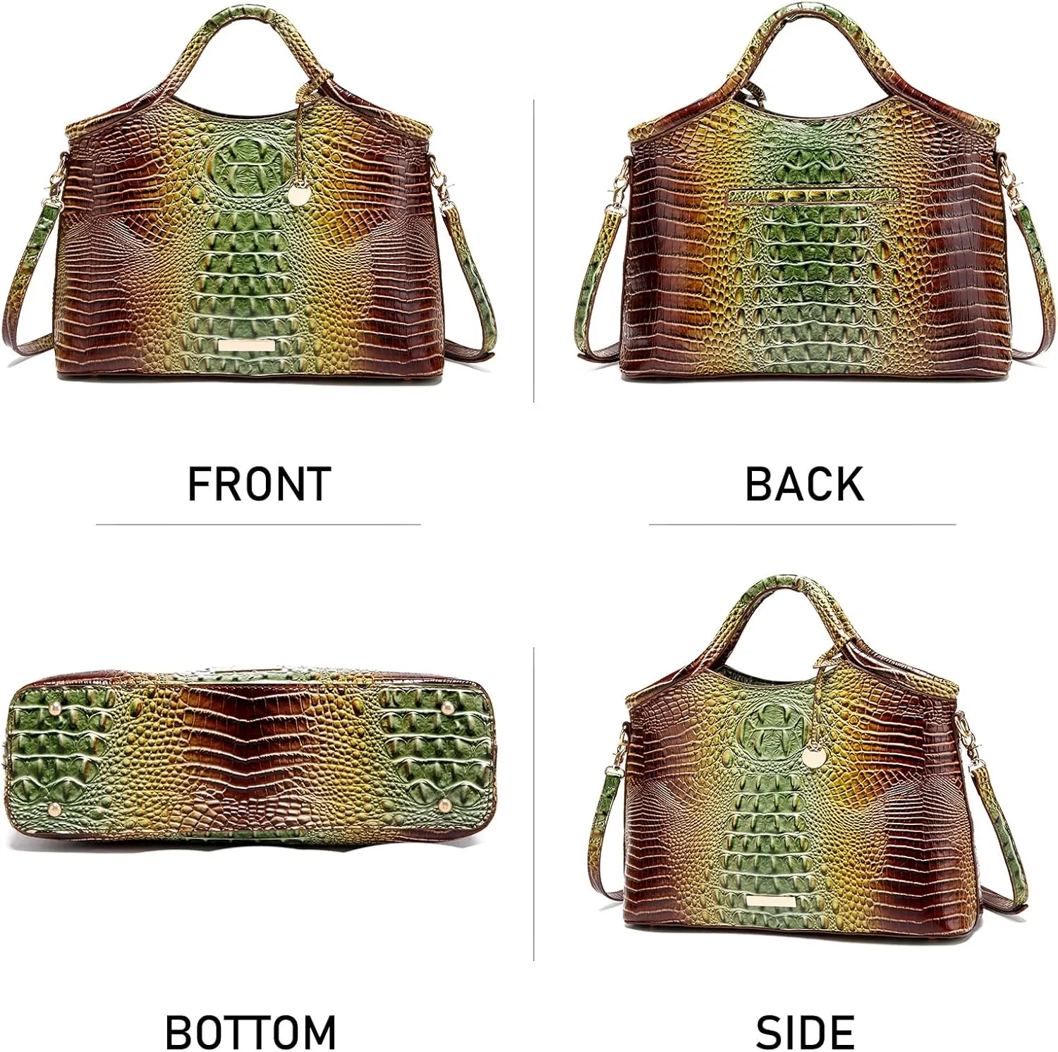 Crocodile Pattern Gradient Top Handle Satchel Large Capacity Tote Bag Casual Versatile Commuter Bag Leather