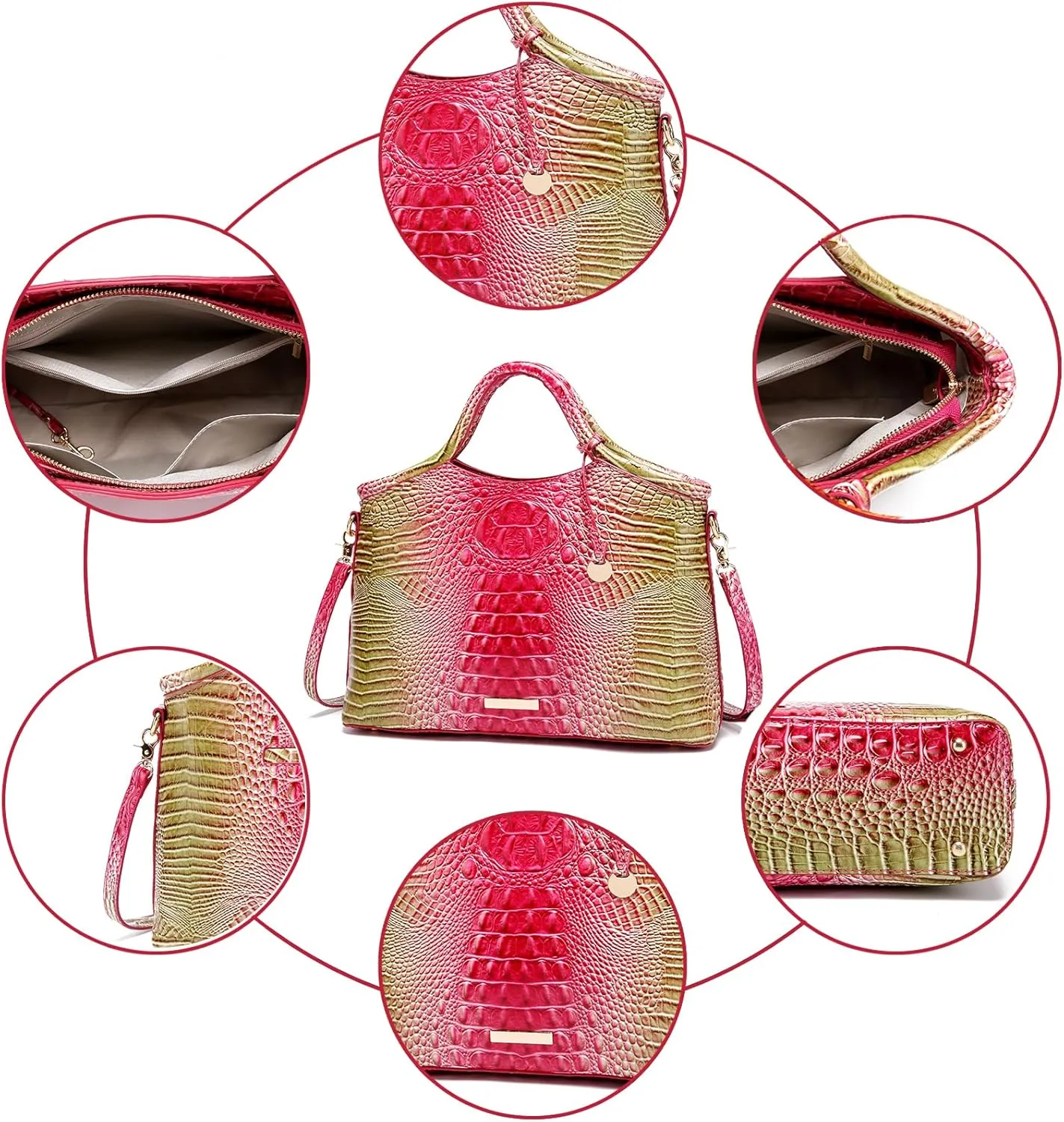 Crocodile Pattern Gradient Top Handle Satchel Large Capacity Tote Bag Casual Versatile Commuter Bag Leather