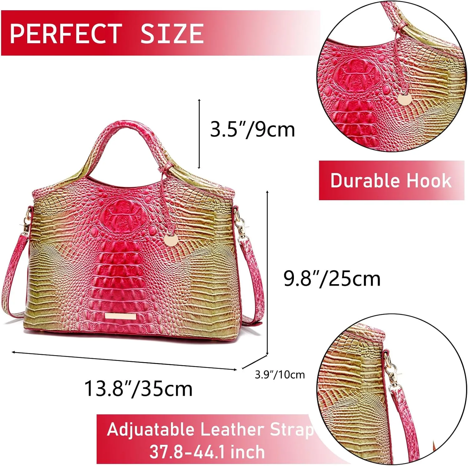 Crocodile Pattern Gradient Top Handle Satchel Large Capacity Tote Bag Casual Versatile Commuter Bag Leather