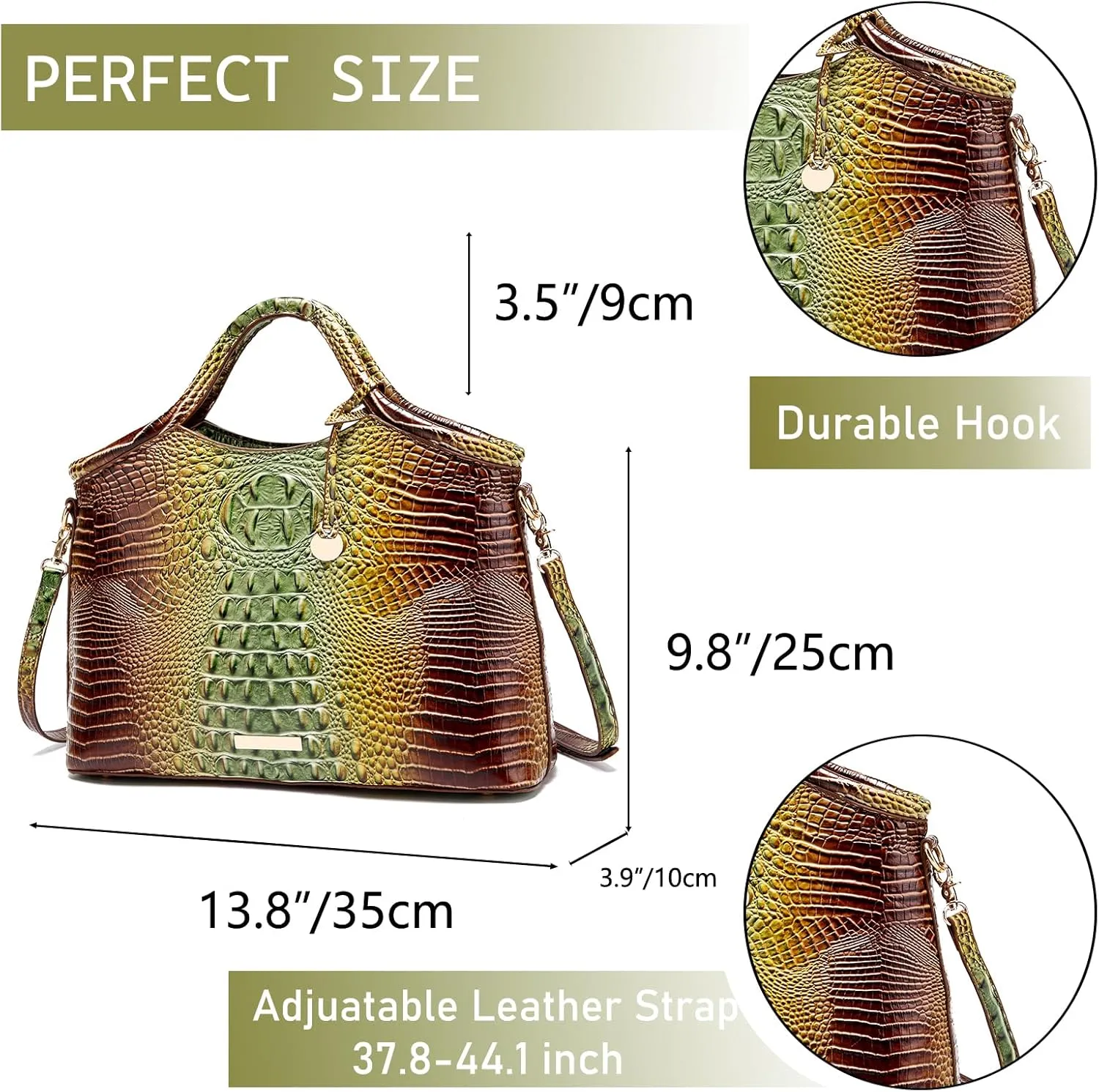 Crocodile Pattern Gradient Top Handle Satchel Large Capacity Tote Bag Casual Versatile Commuter Bag Leather
