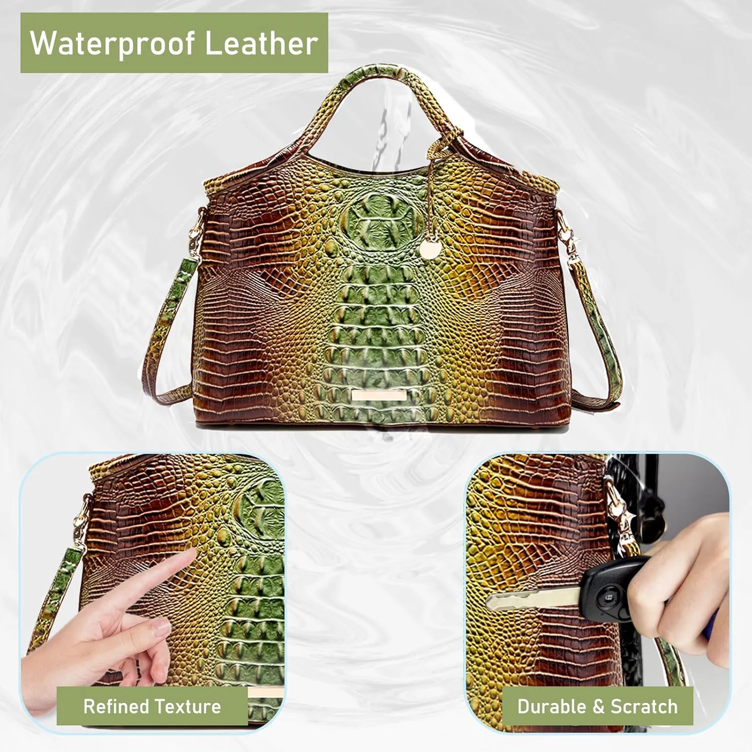 Crocodile Pattern Gradient Top Handle Satchel Large Capacity Tote Bag Casual Versatile Commuter Bag Leather