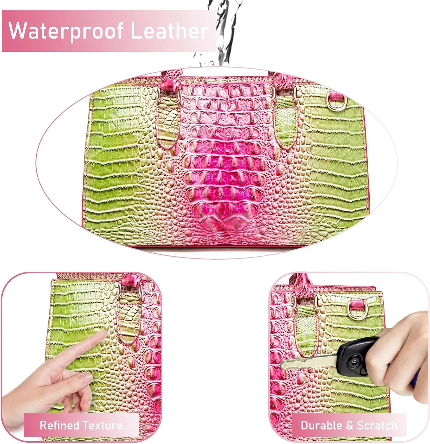 Crocodile Pattern Gradient Top Handle Satchel Large Capacity Tote Bag