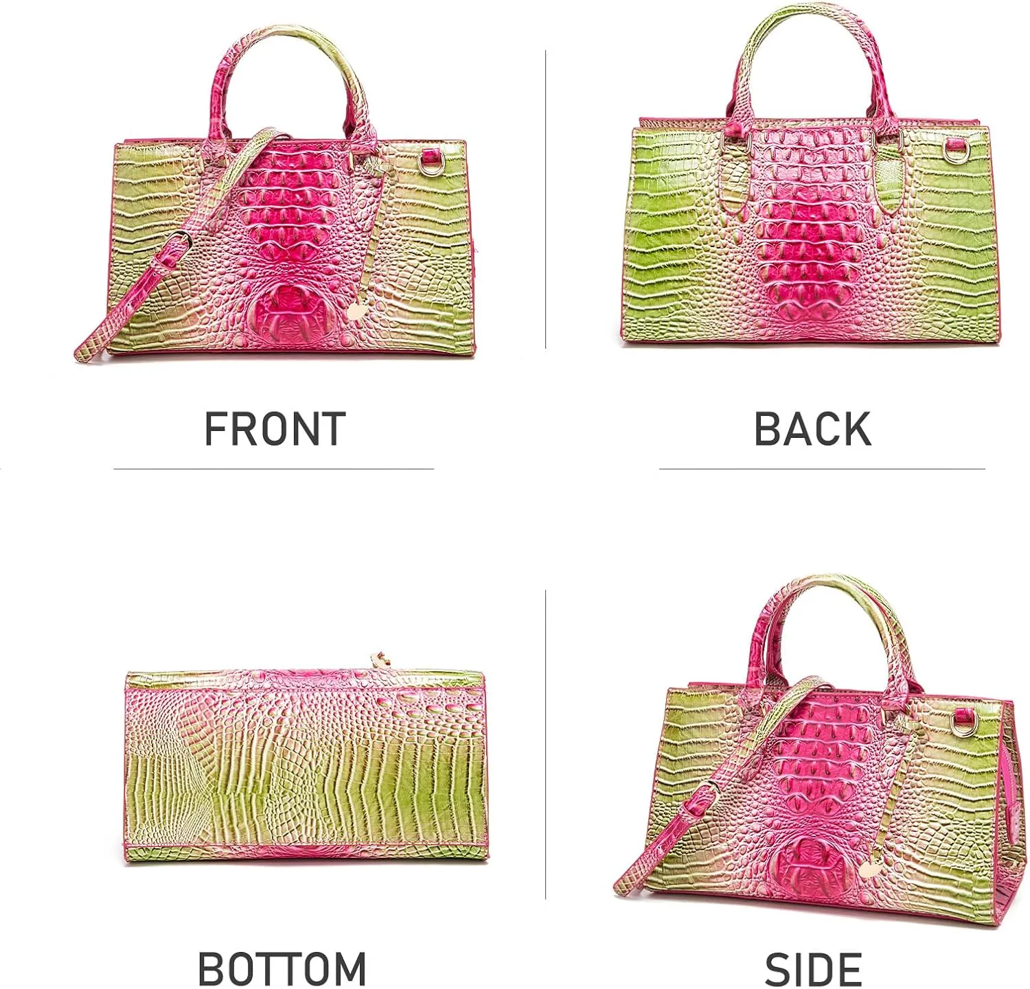 Crocodile Pattern Gradient Top Handle Satchel Large Capacity Tote Bag