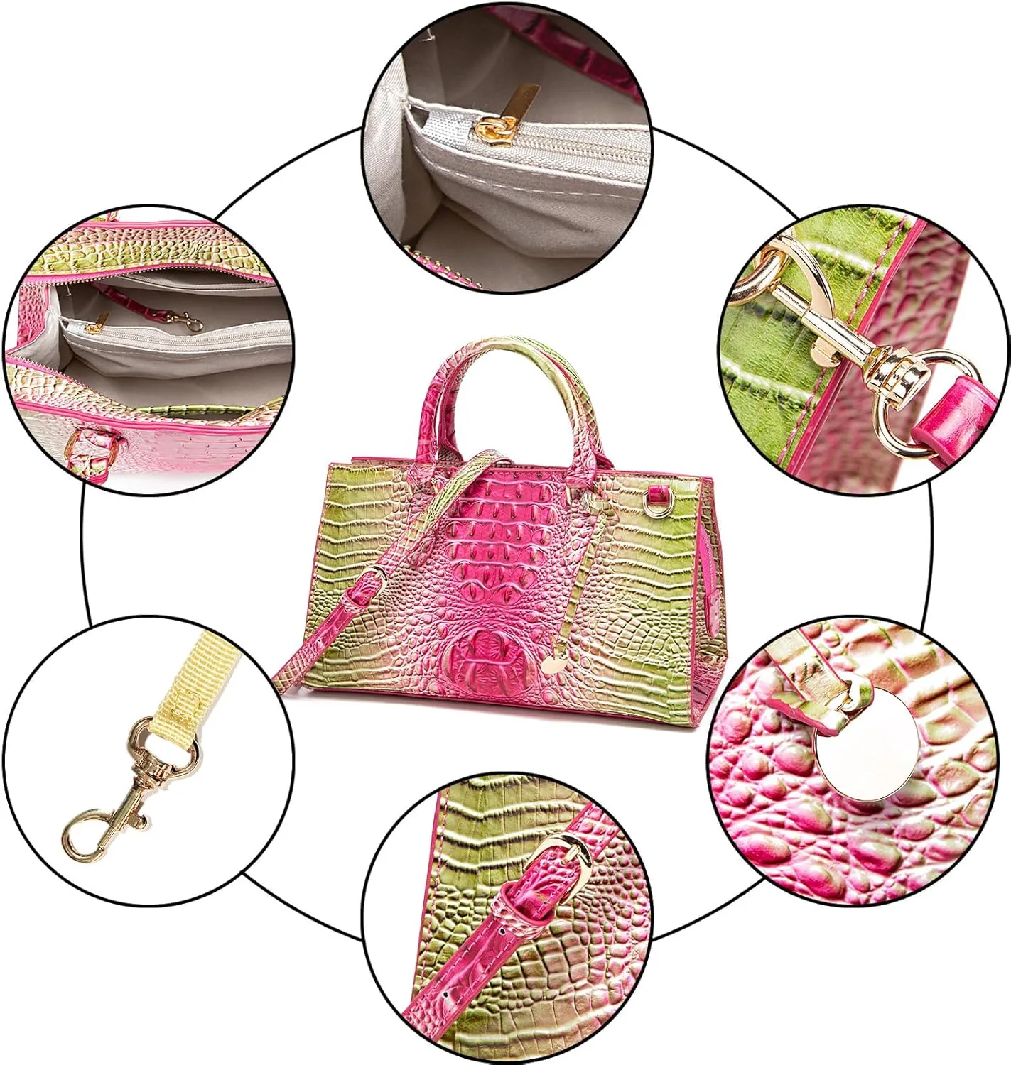 Crocodile Pattern Gradient Top Handle Satchel Large Capacity Tote Bag