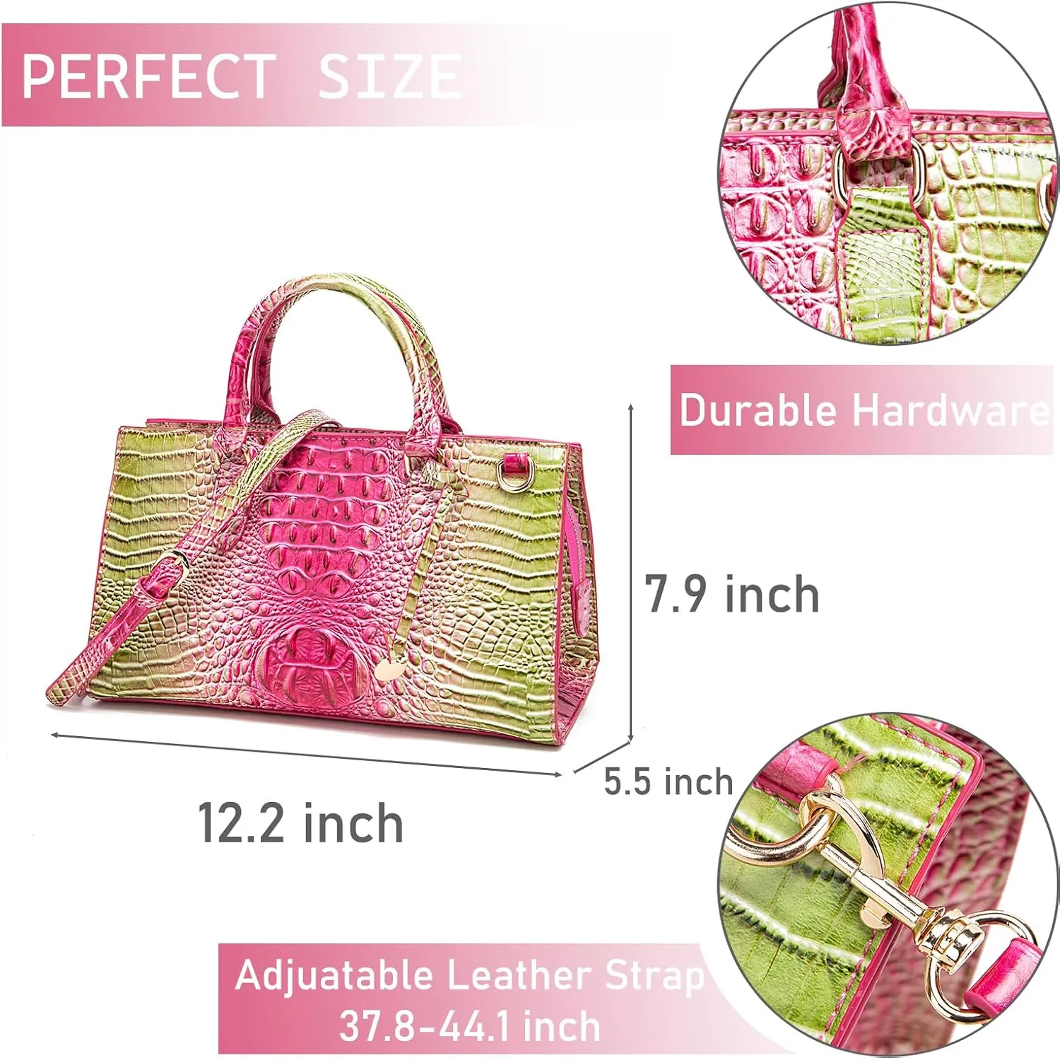 Crocodile Pattern Gradient Top Handle Satchel Large Capacity Tote Bag